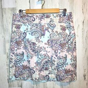 Talbots Skirt Sz 10 Paisley Floral Print Cotton Stretch Pastel Pink Blue Pockets